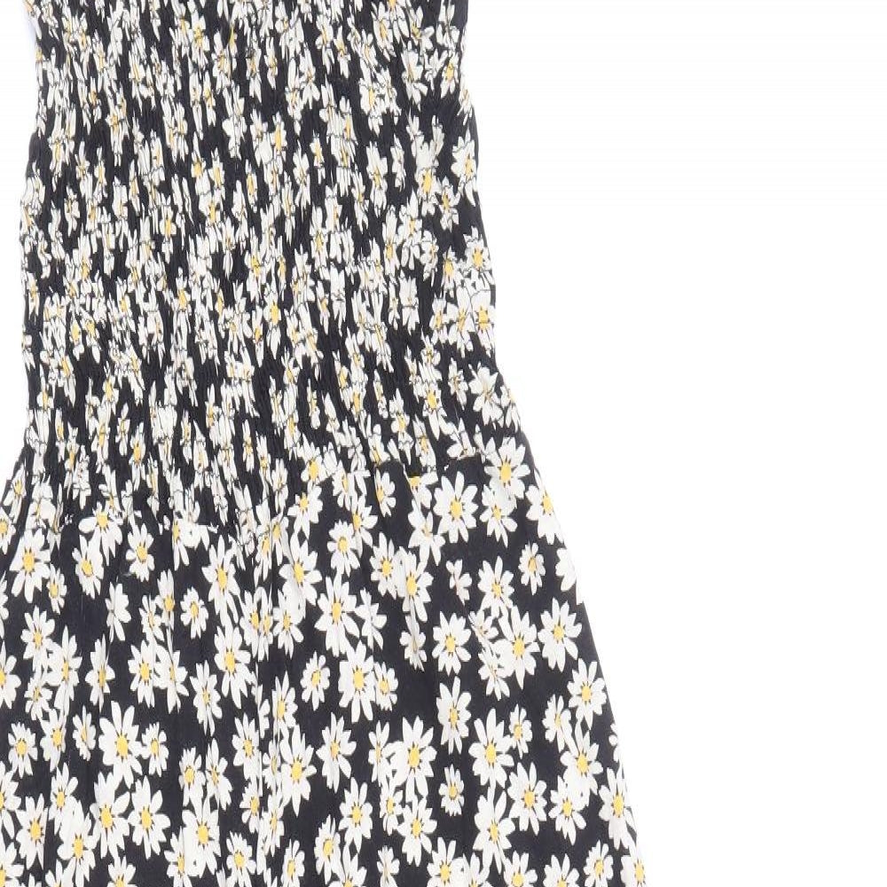 New Look Womens Black Floral Polyester Jumpsuit One-Piece Size 6 Pullover