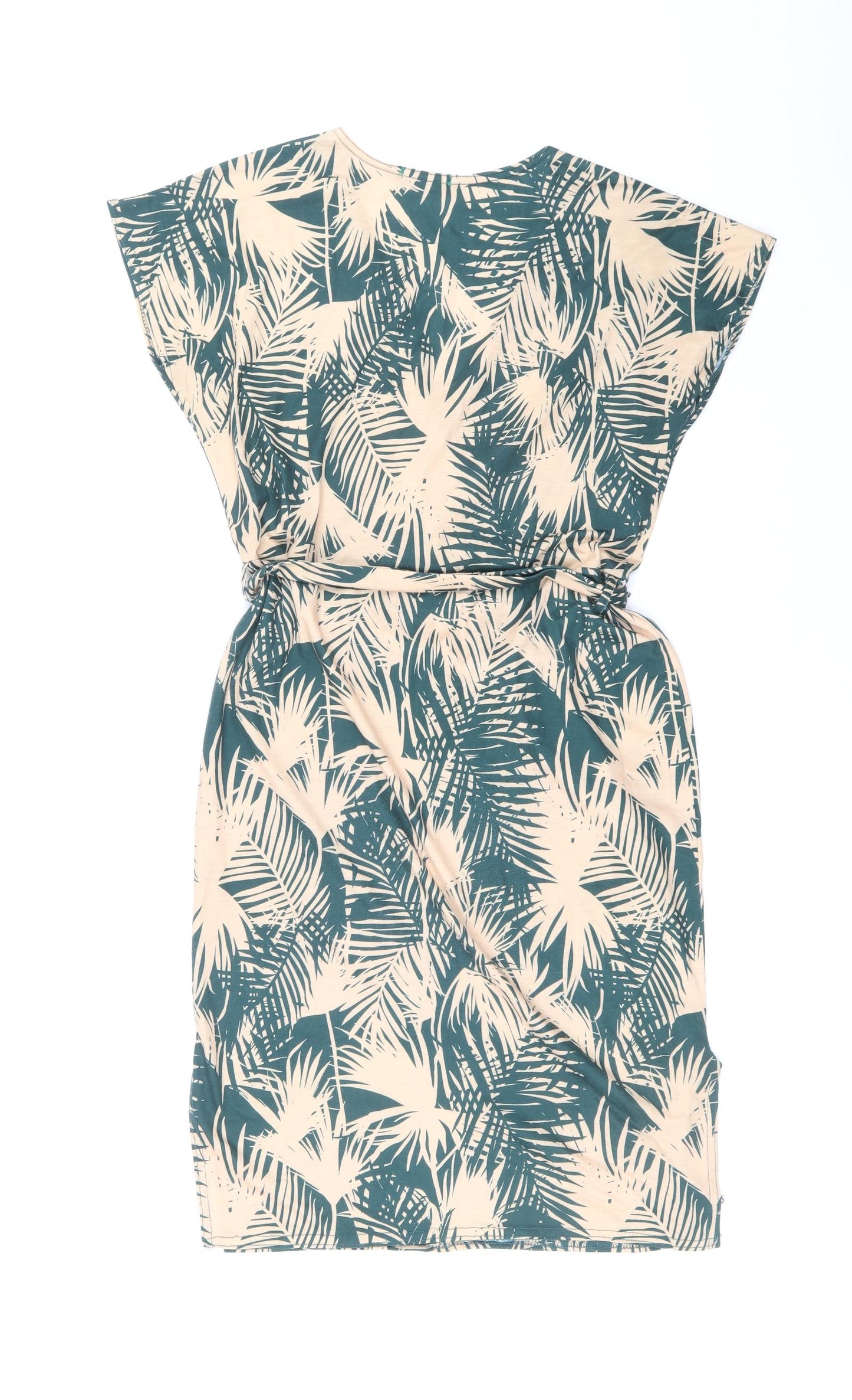 AYANAPA Womens Green Geometric Polyester Shift Size M V-Neck Pullover - Palm Leaf Print