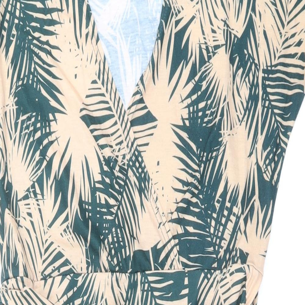 AYANAPA Womens Green Geometric Polyester Shift Size M V-Neck Pullover - Palm Leaf Print