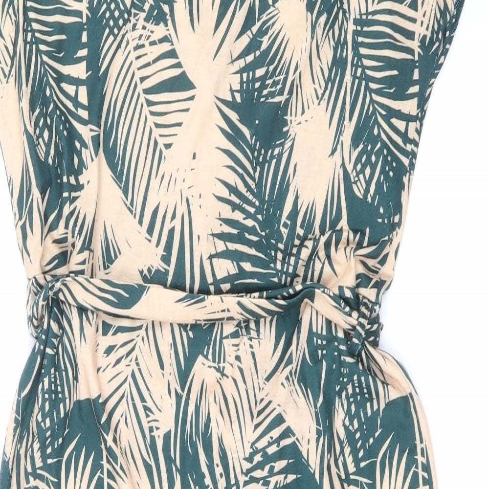 AYANAPA Womens Green Geometric Polyester Shift Size M V-Neck Pullover - Palm Leaf Print
