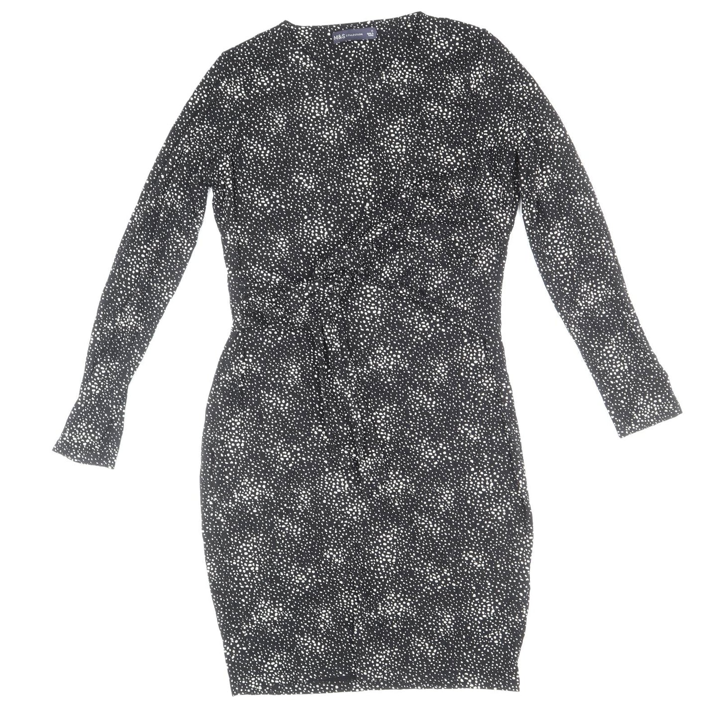 Marks and Spencer Womens Black Animal Print Viscose Bodycon Size 12 Round Neck Pullover