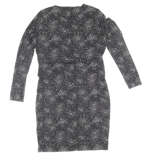 Marks and Spencer Womens Black Animal Print Viscose Bodycon Size 12 Round Neck Pullover