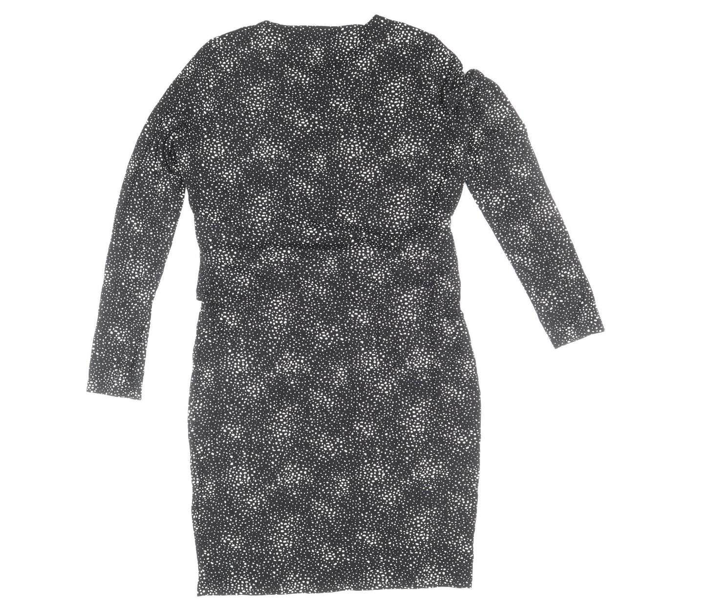 Marks and Spencer Womens Black Animal Print Viscose Bodycon Size 12 Round Neck Pullover