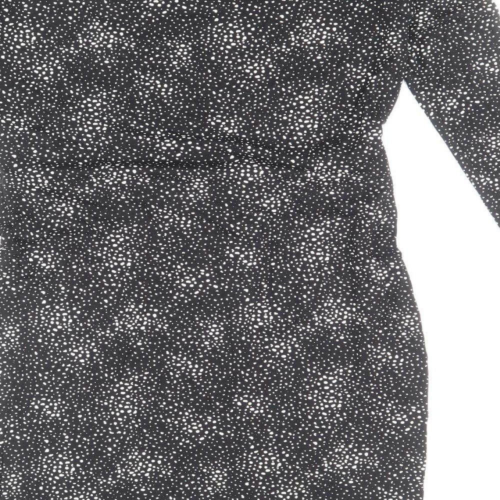 Marks and Spencer Womens Black Animal Print Viscose Bodycon Size 12 Round Neck Pullover