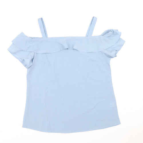 Studio Womens Blue Polyester Basic Blouse Size 12 Square Neck - Cold Shoulder