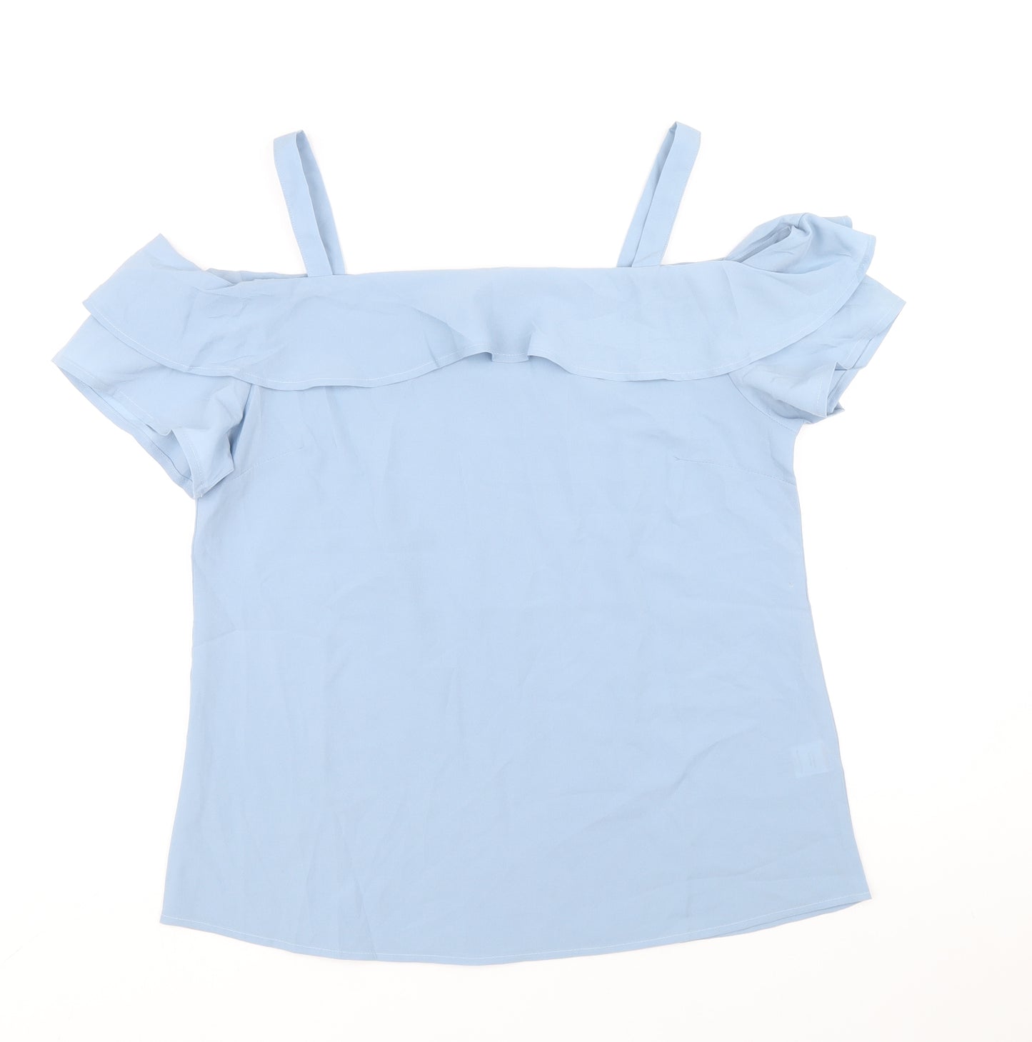 Studio Womens Blue Polyester Basic Blouse Size 12 Square Neck - Cold Shoulder