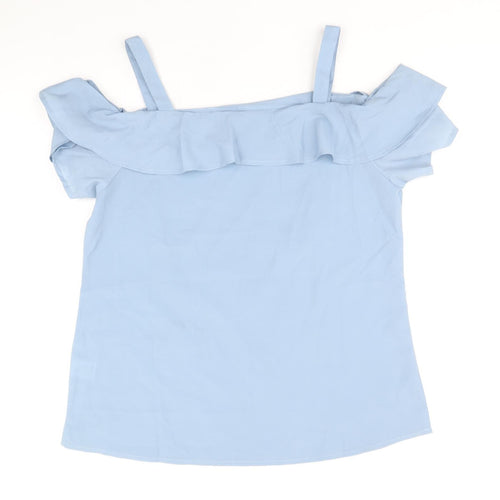 Studio Womens Blue Polyester Basic Blouse Size 12 Square Neck - Cold Shoulder