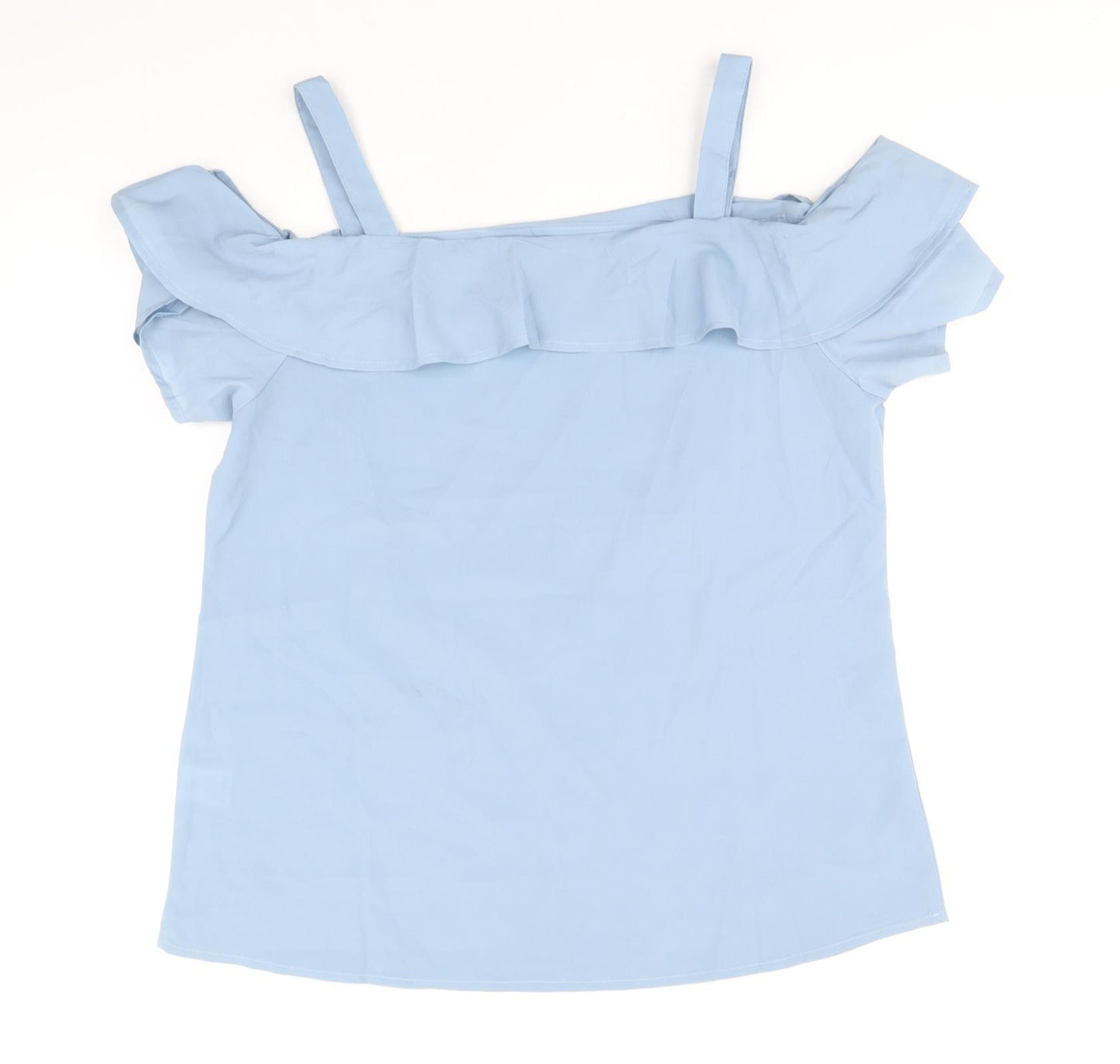 Studio Womens Blue Polyester Basic Blouse Size 12 Square Neck - Cold Shoulder