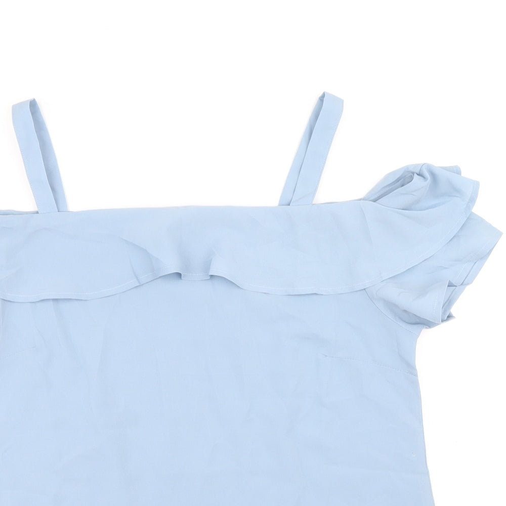 Studio Womens Blue Polyester Basic Blouse Size 12 Square Neck - Cold Shoulder
