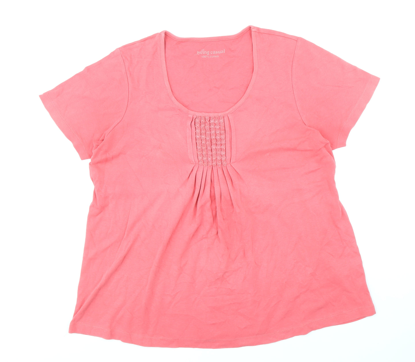 Being Casual Womens Pink 100% Cotton Basic T-Shirt Size 16 Scoop Neck
