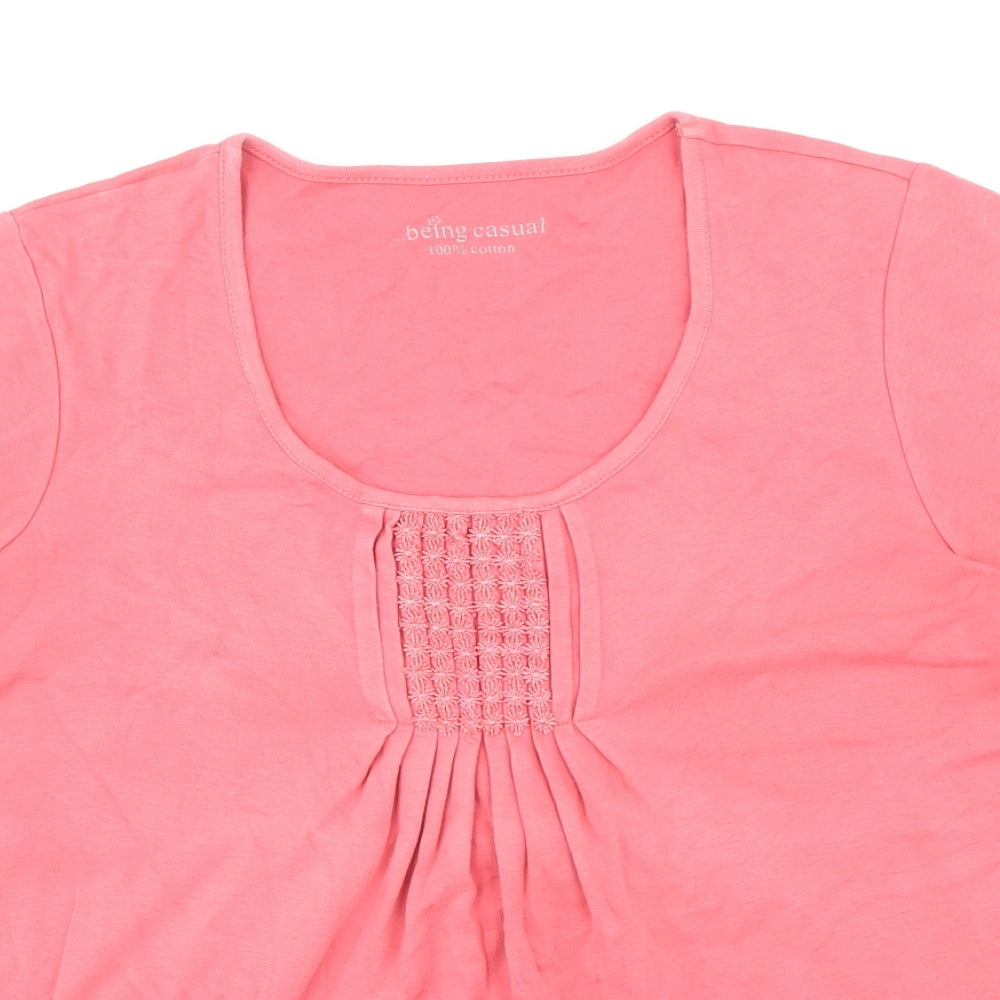 Being Casual Womens Pink 100% Cotton Basic T-Shirt Size 16 Scoop Neck
