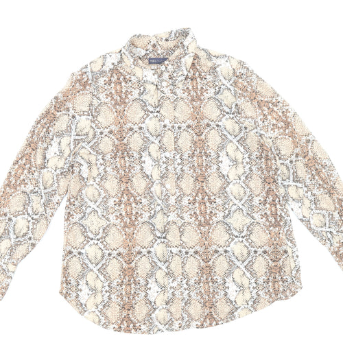 Marks and Spencer Womens Brown Animal Print Polyester Basic Button-Up Size 14 Collared - Snake Skin Print
