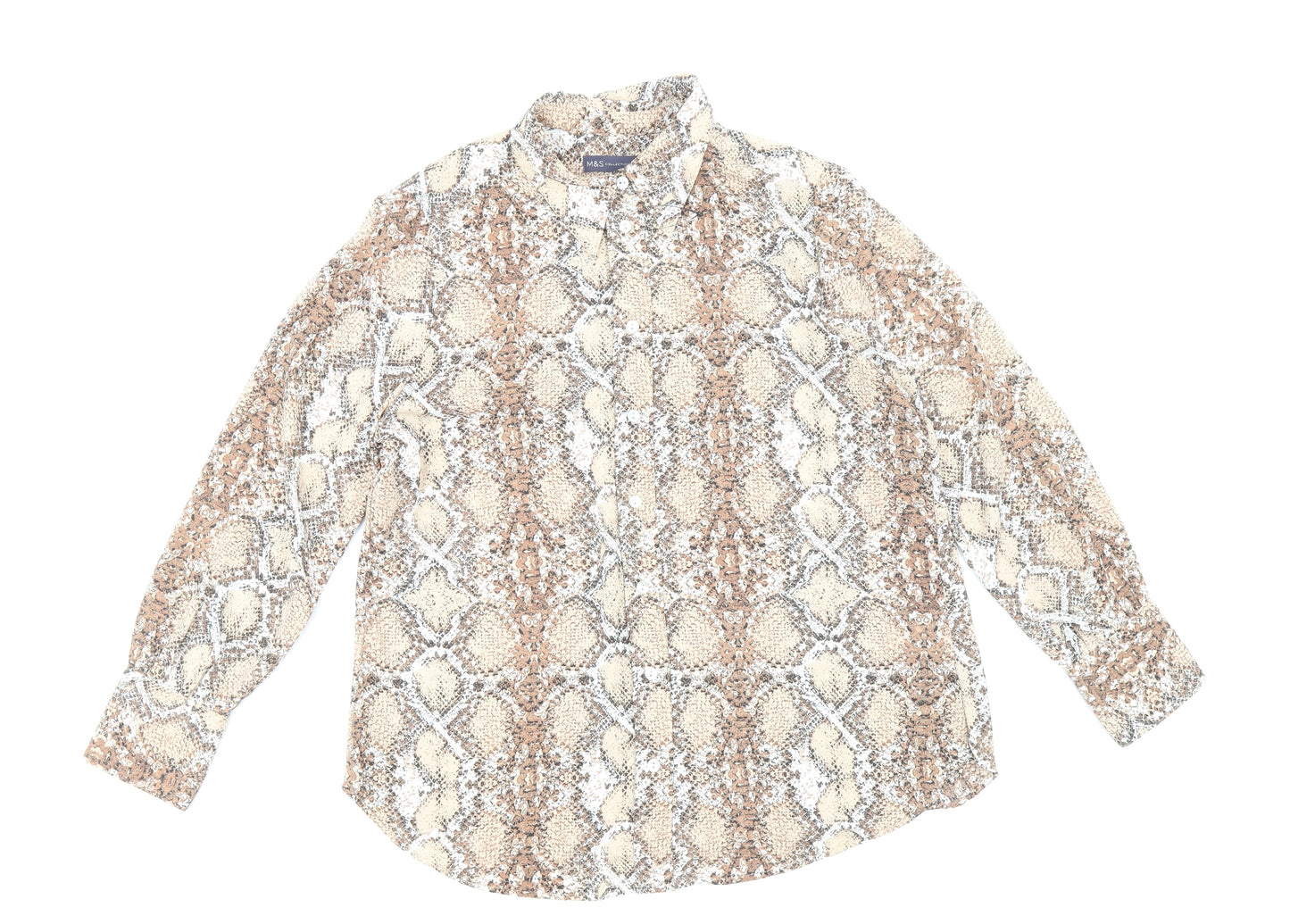 Marks and Spencer Womens Brown Animal Print Polyester Basic Button-Up Size 14 Collared - Snake Skin Print
