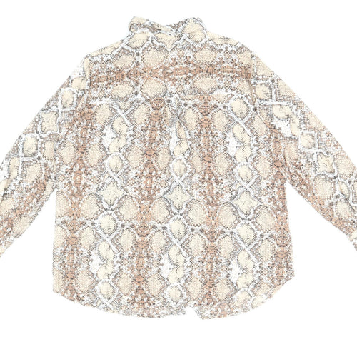 Marks and Spencer Womens Brown Animal Print Polyester Basic Button-Up Size 14 Collared - Snake Skin Print