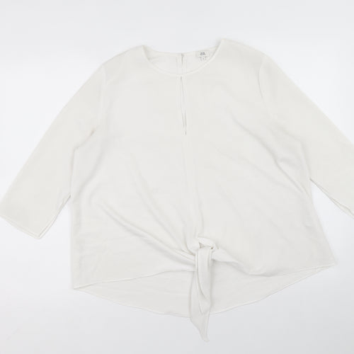 River Island Womens White Polyester Basic Blouse Size 8 Round Neck - Tie Front Detail