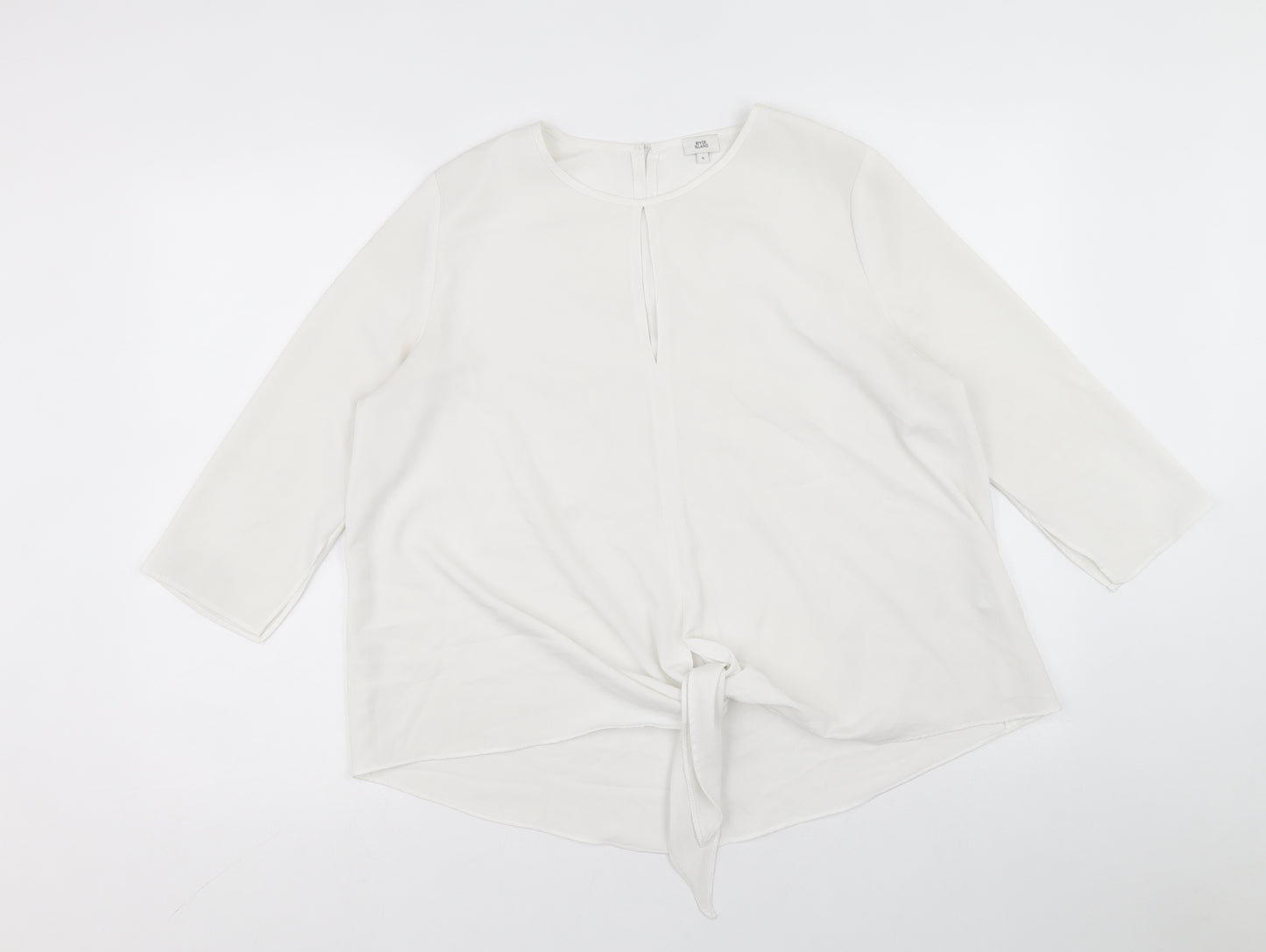 River Island Womens White Polyester Basic Blouse Size 8 Round Neck - Tie Front Detail