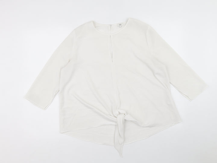 River Island Womens White Polyester Basic Blouse Size 8 Round Neck - Tie Front Detail