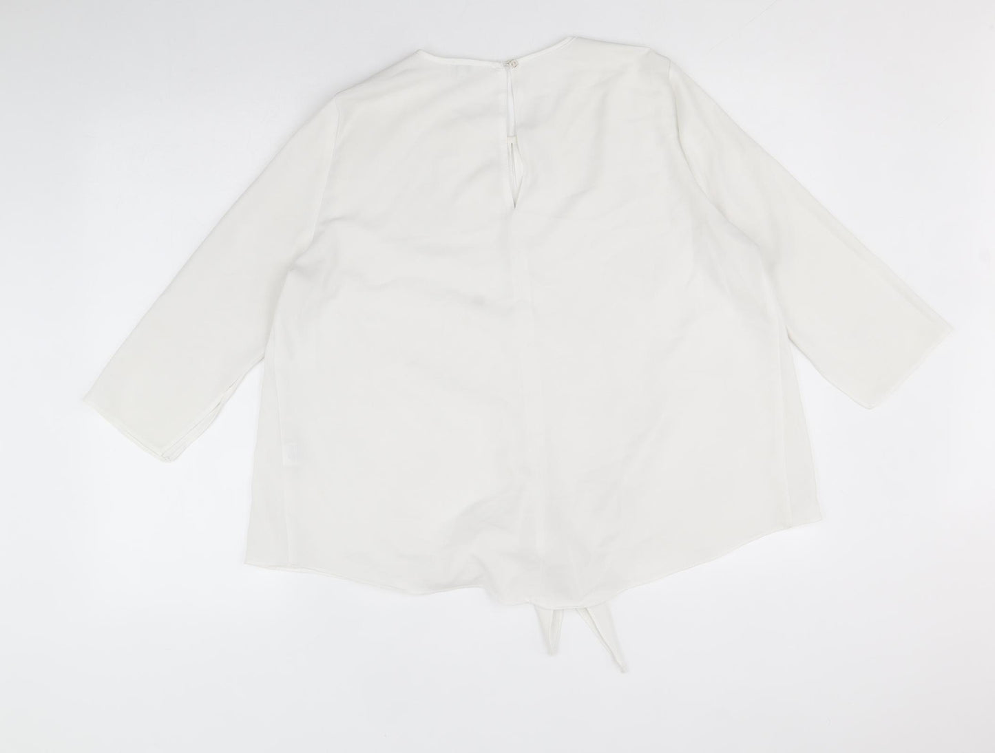River Island Womens White Polyester Basic Blouse Size 8 Round Neck - Tie Front Detail