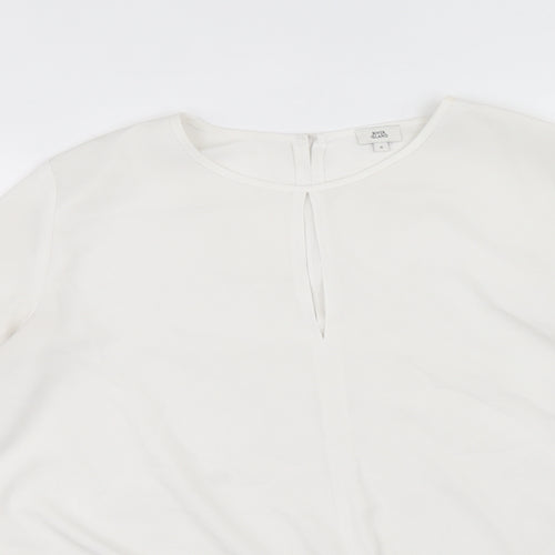River Island Womens White Polyester Basic Blouse Size 8 Round Neck - Tie Front Detail