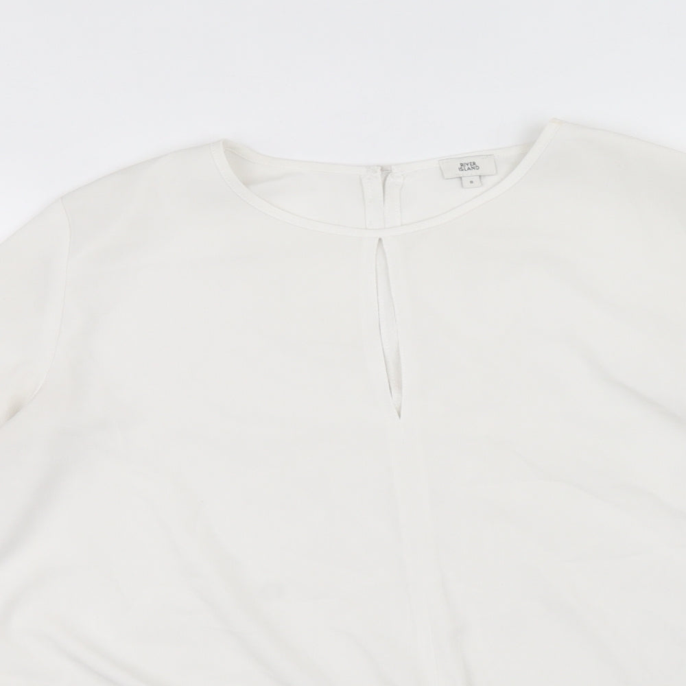 River Island Womens White Polyester Basic Blouse Size 8 Round Neck - Tie Front Detail