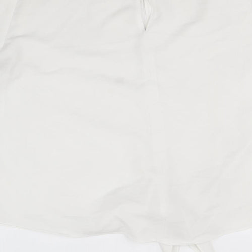 River Island Womens White Polyester Basic Blouse Size 8 Round Neck - Tie Front Detail