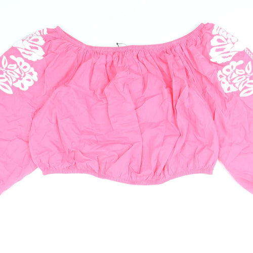 Marks and Spencer Womens Pink 100% Cotton Cropped Blouse Size 20 Boat Neck - Bardot