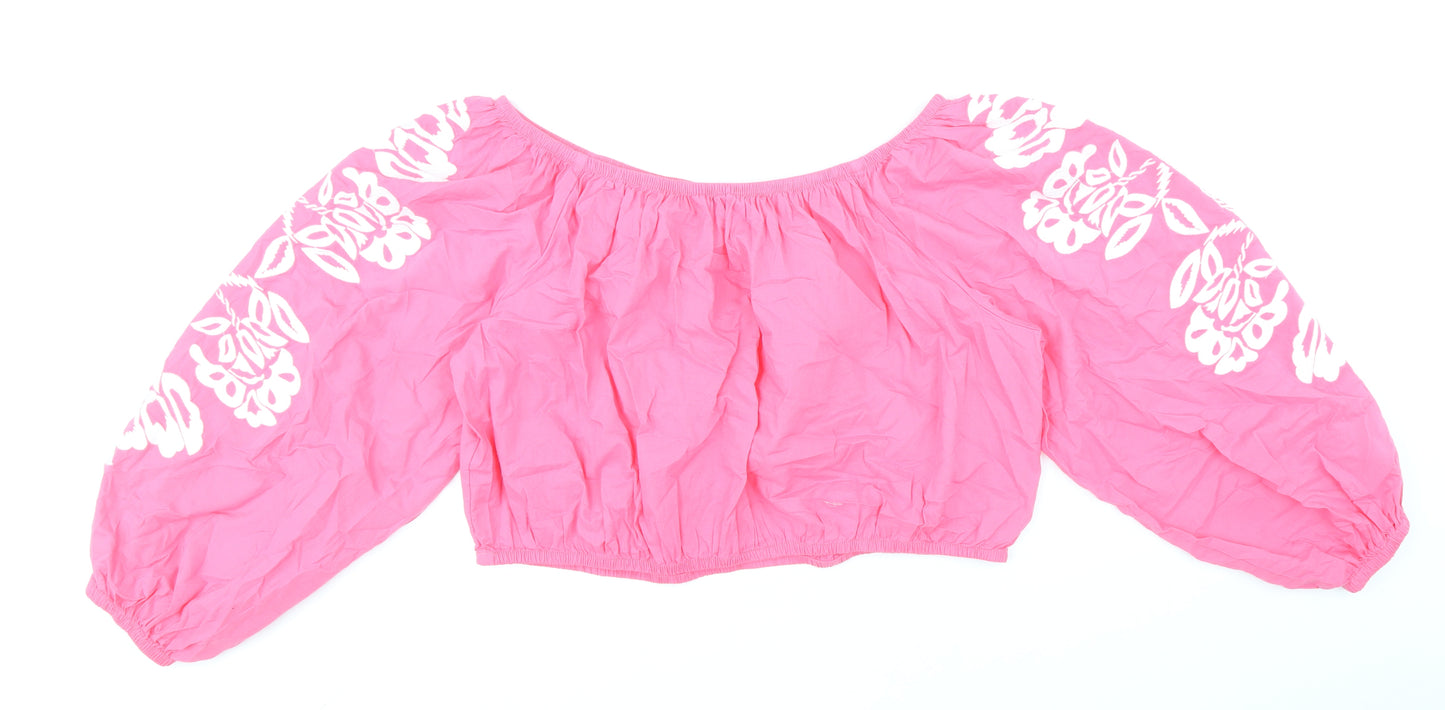 Marks and Spencer Womens Pink 100% Cotton Cropped Blouse Size 20 Boat Neck - Bardot