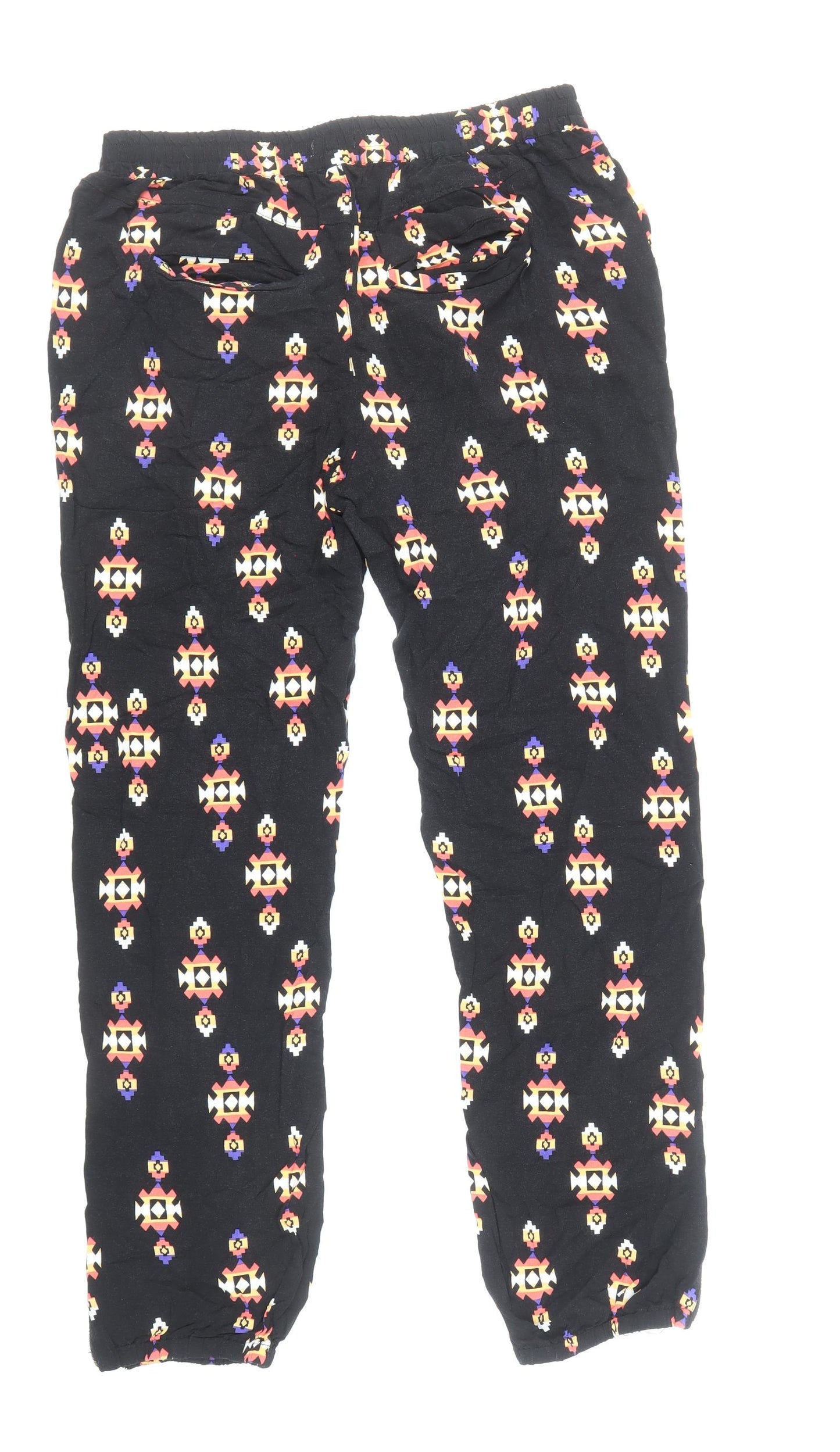 Forever Womens Black Geometric Viscose Harem Trousers Size M Regular Zip