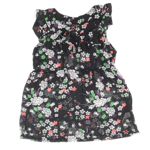 Topshop Womens Black Floral Polyester Basic Blouse Size 12 Boat Neck - Peplum