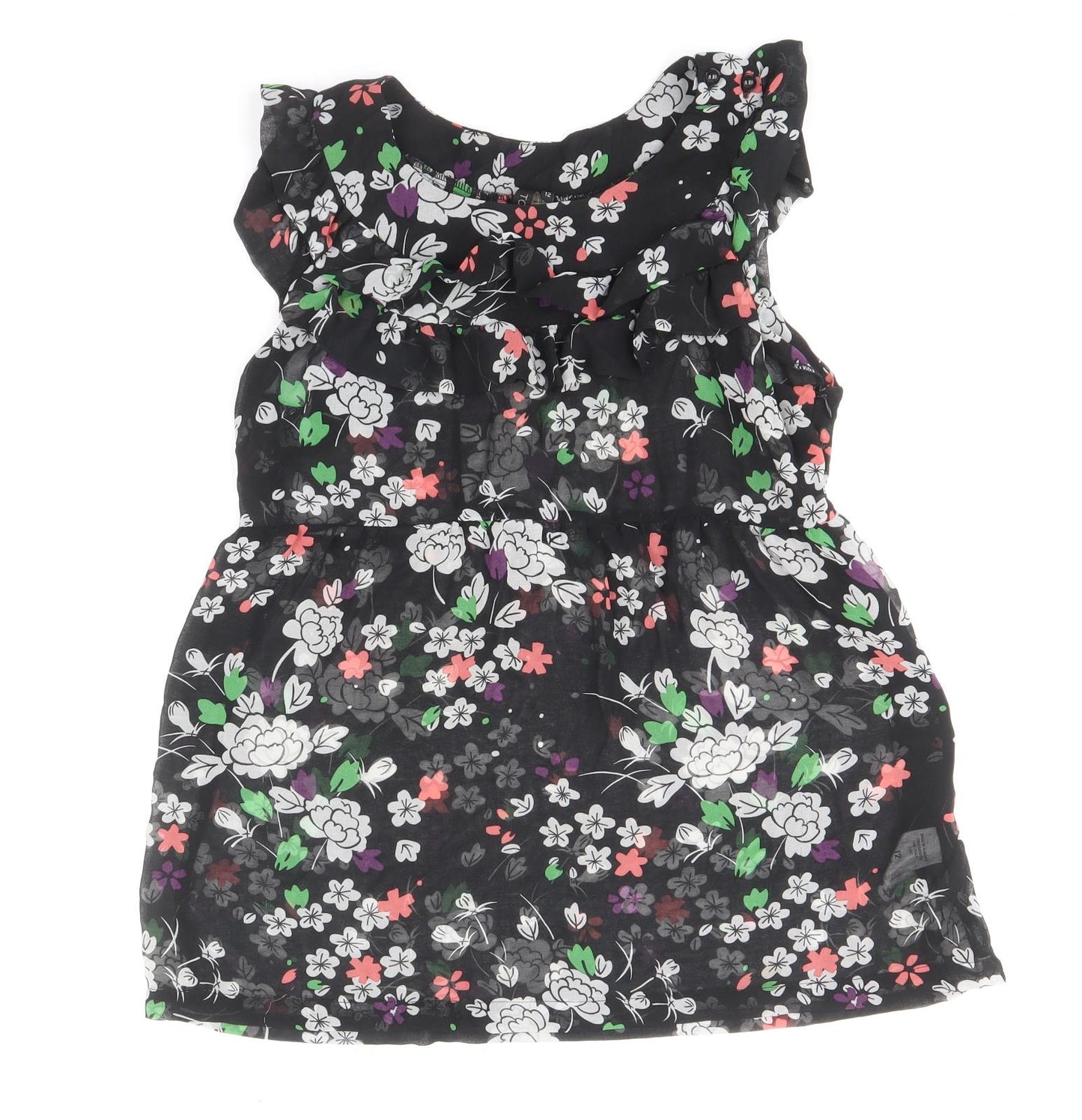 Topshop Womens Black Floral Polyester Basic Blouse Size 12 Boat Neck - Peplum