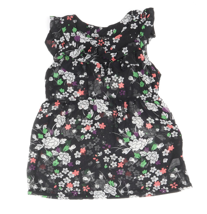 Topshop Womens Black Floral Polyester Basic Blouse Size 12 Boat Neck - Peplum