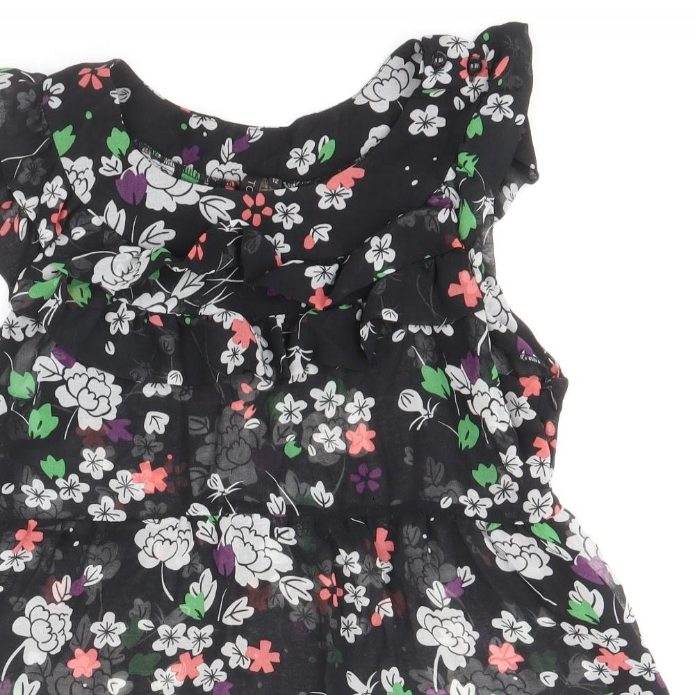 Topshop Womens Black Floral Polyester Basic Blouse Size 12 Boat Neck - Peplum