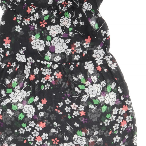 Topshop Womens Black Floral Polyester Basic Blouse Size 12 Boat Neck - Peplum