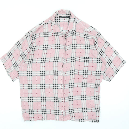 Motel Womens Pink Geometric Viscose Basic Button-Up Size S V-Neck