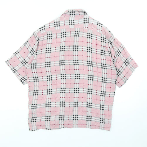 Motel Womens Pink Geometric Viscose Basic Button-Up Size S V-Neck