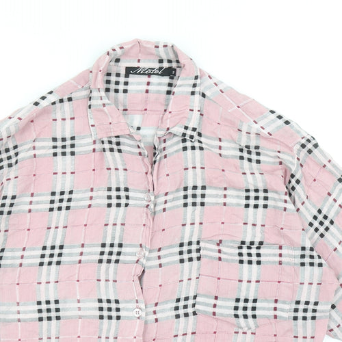 Motel Womens Pink Geometric Viscose Basic Button-Up Size S V-Neck
