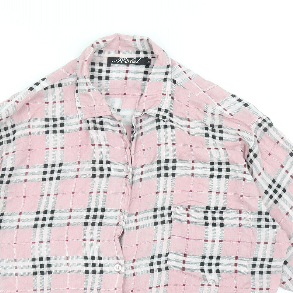 Motel Womens Pink Geometric Viscose Basic Button-Up Size S V-Neck