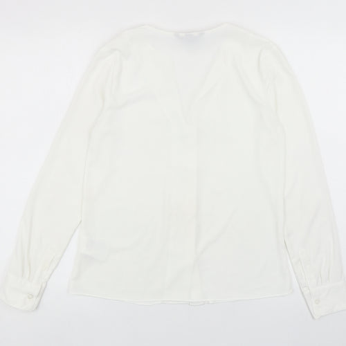H&M Womens White Polyester Basic Button-Up Size 6 V-Neck