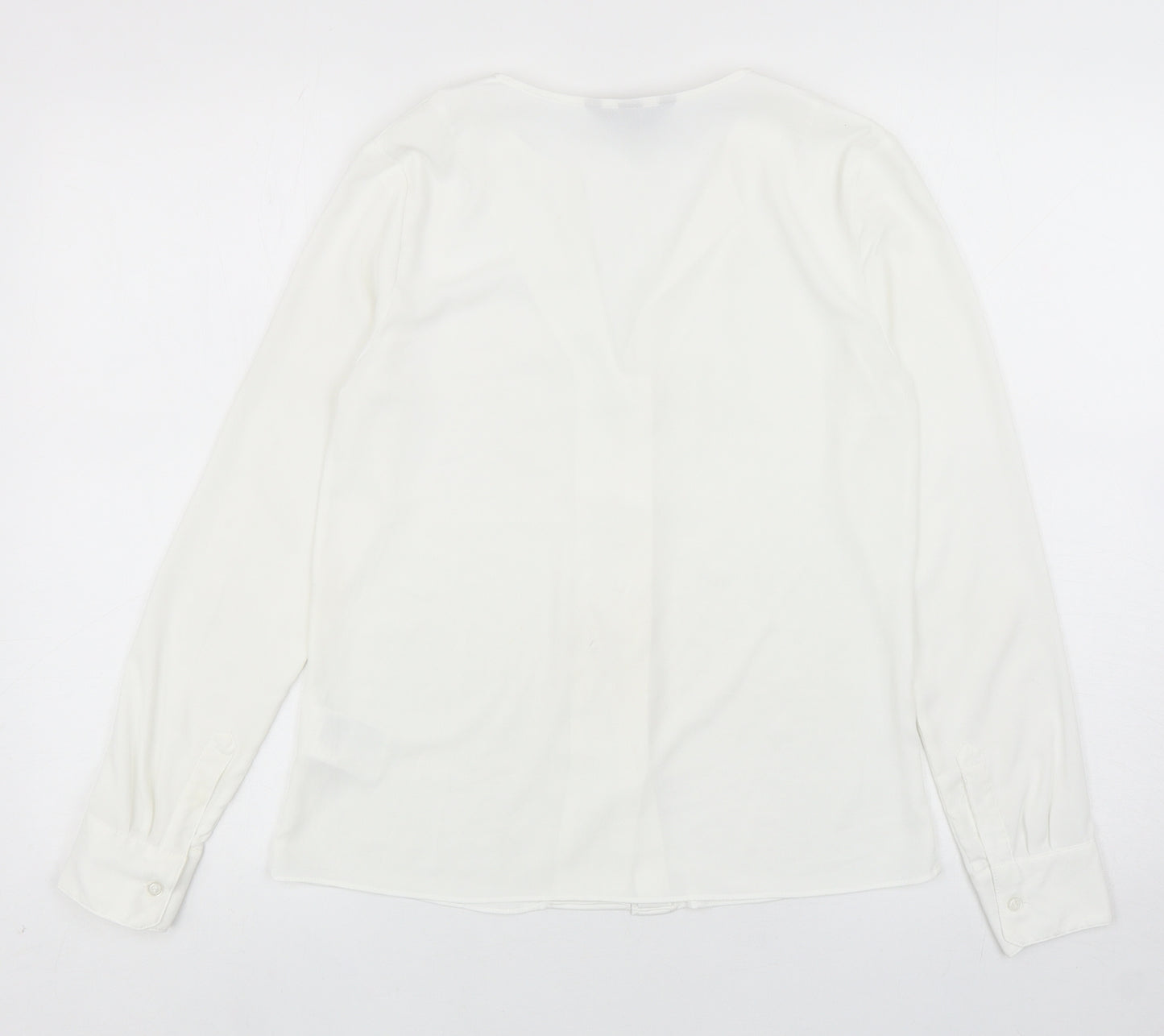 H&M Womens White Polyester Basic Button-Up Size 6 V-Neck