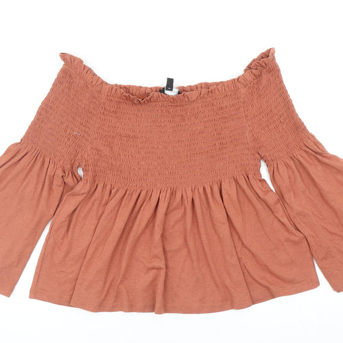 New Look Womens Orange Cotton Basic Tank Size 14 Off the Shoulder - Shirred