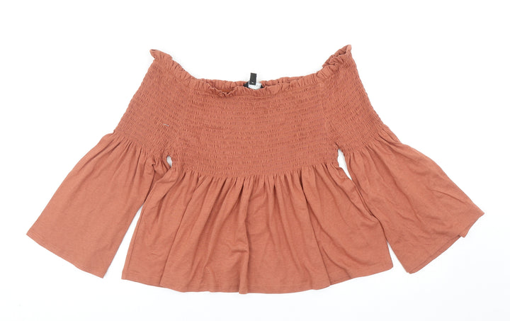 New Look Womens Orange Cotton Basic Tank Size 14 Off the Shoulder - Shirred