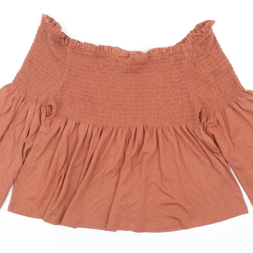 New Look Womens Orange Cotton Basic Tank Size 14 Off the Shoulder - Shirred