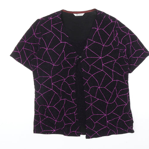 Berkertex Womens Black Geometric Nylon Basic T-Shirt Size 16 V-Neck