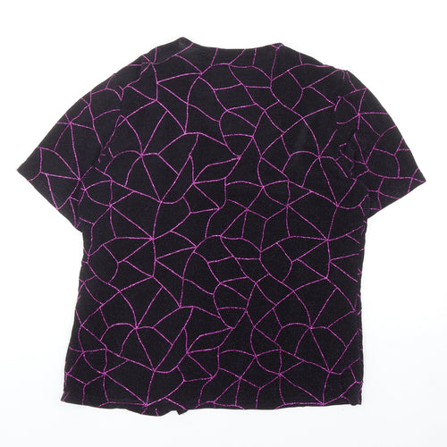 Berkertex Womens Black Geometric Nylon Basic T-Shirt Size 16 V-Neck