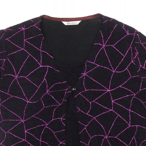 Berkertex Womens Black Geometric Nylon Basic T-Shirt Size 16 V-Neck