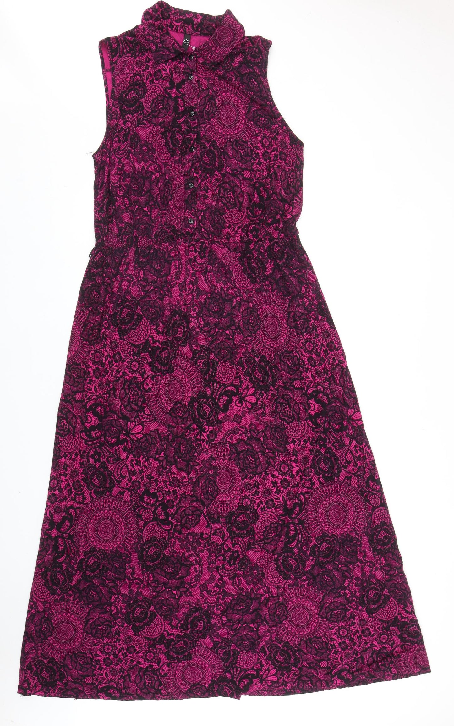 Preworn Womens Pink Geometric Viscose Shirt Dress Size 20 Collared Button