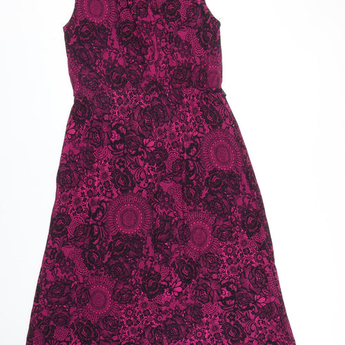 Preworn Womens Pink Geometric Viscose Shirt Dress Size 20 Collared Button