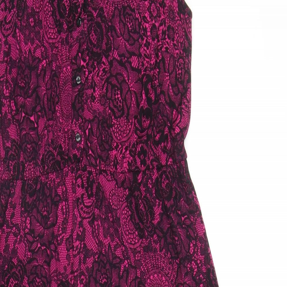 Preworn Womens Pink Geometric Viscose Shirt Dress Size 20 Collared Button