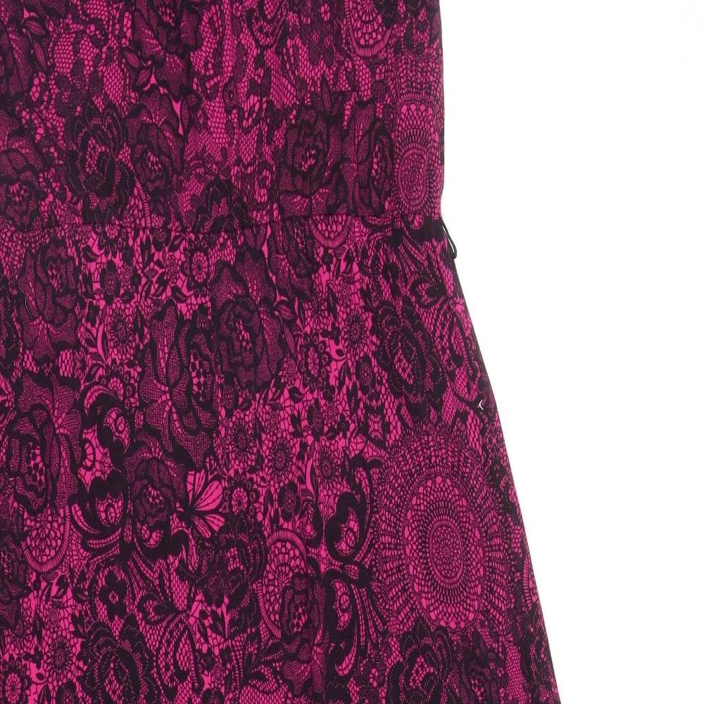 Preworn Womens Pink Geometric Viscose Shirt Dress Size 20 Collared Button