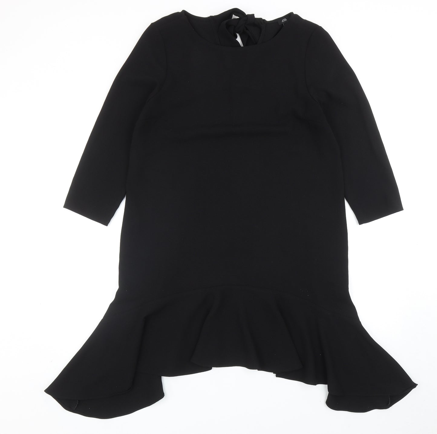 River Island Womens Black Polyester Shift Size 12 Round Neck Tie